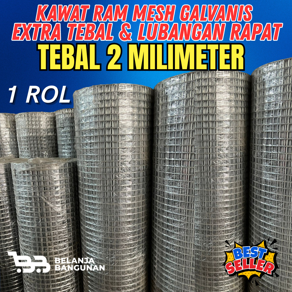 Kawat Ram Mesh Roll Galvanis Tebal 2 milimeter Lubang Rapat | Panjang 5 - 10 - 30 meter Tahan Karat,