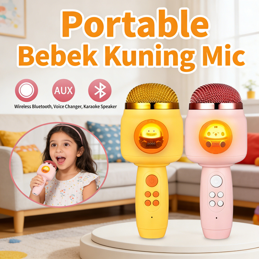 Player Karaoke Bluetooth Mic Speaker Anak Microphone Wireless Mic Karaoke Model Kartun Kado Anak