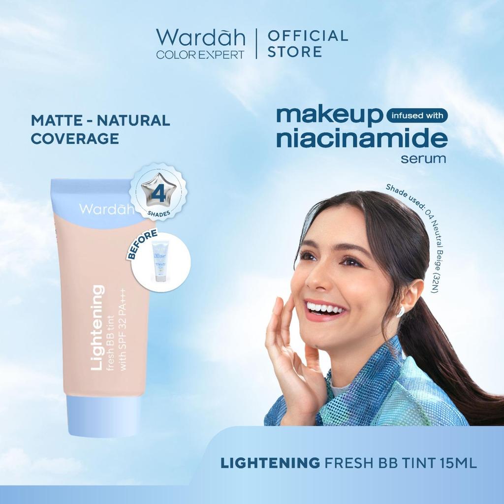 WARDAH BB Tint Lightening Fresh BB Tint 15ml - Base Makeup Super Ringan yang Diformulasikan dengan SPF 32 PA+++ dan Serum Niacinamide Untuk Hasil Makeup Flawless dan Cerah - Foundation - Tahan Air & Keringat - Tahan Lama- Makeup