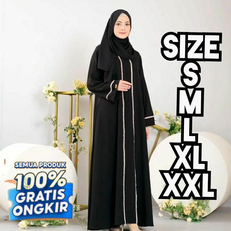 New Gamis Abaya Basic Renda Polos Abaya Turkey Gamis Modis Gamis Hitam/Putih Terbaru- pakaian wanita