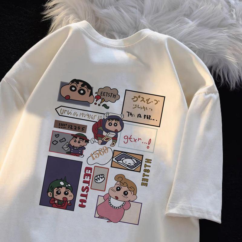 T-shirt Oversize Biru Wanita Pria Model Regular Unisex  Cartoon Pattern Lucu Kaos Putih Wanita Hitam