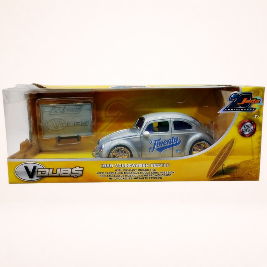 Jada Toys 1:24 V-DUB$ 1959 Volkswagen Beetle Silver 20th Anniversary Edition Diecast