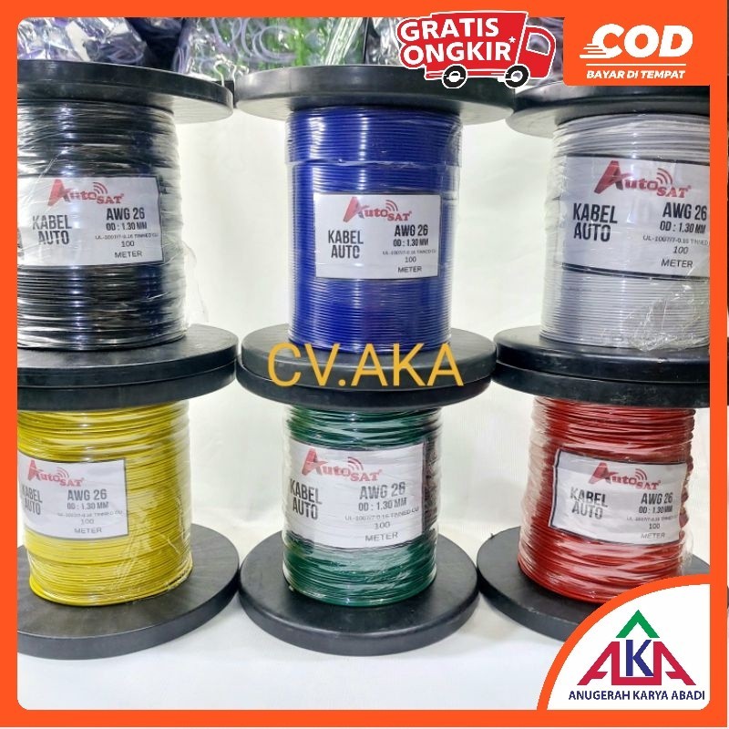 AUTOSAT Kabel Otomotif Serabut AWG 26 (ROL BESAR) 100m 1.3mm Tembaga Murni