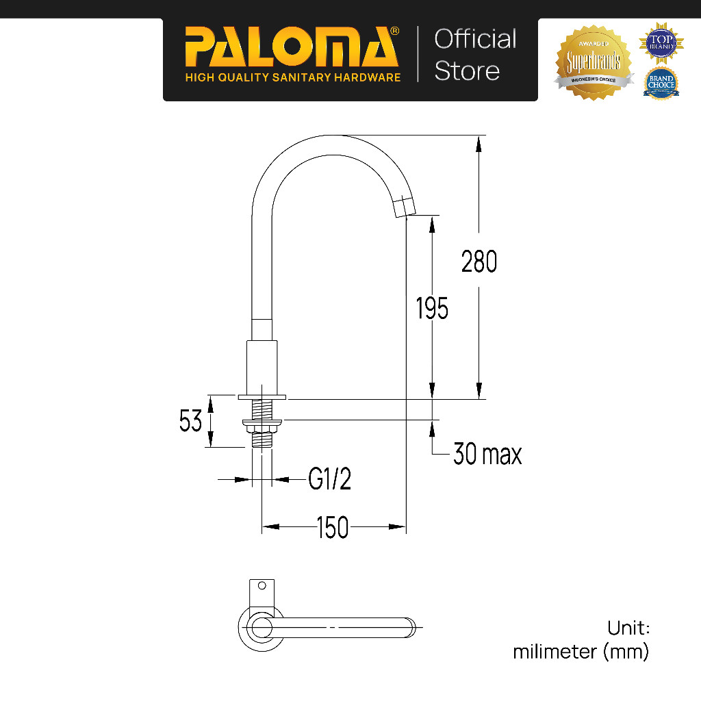 PALOMA FCP 7861 Keran Sink Angsa Keran Cuci Piring Keran Dapur Keran Wastafel Keran Air Brass Kuning