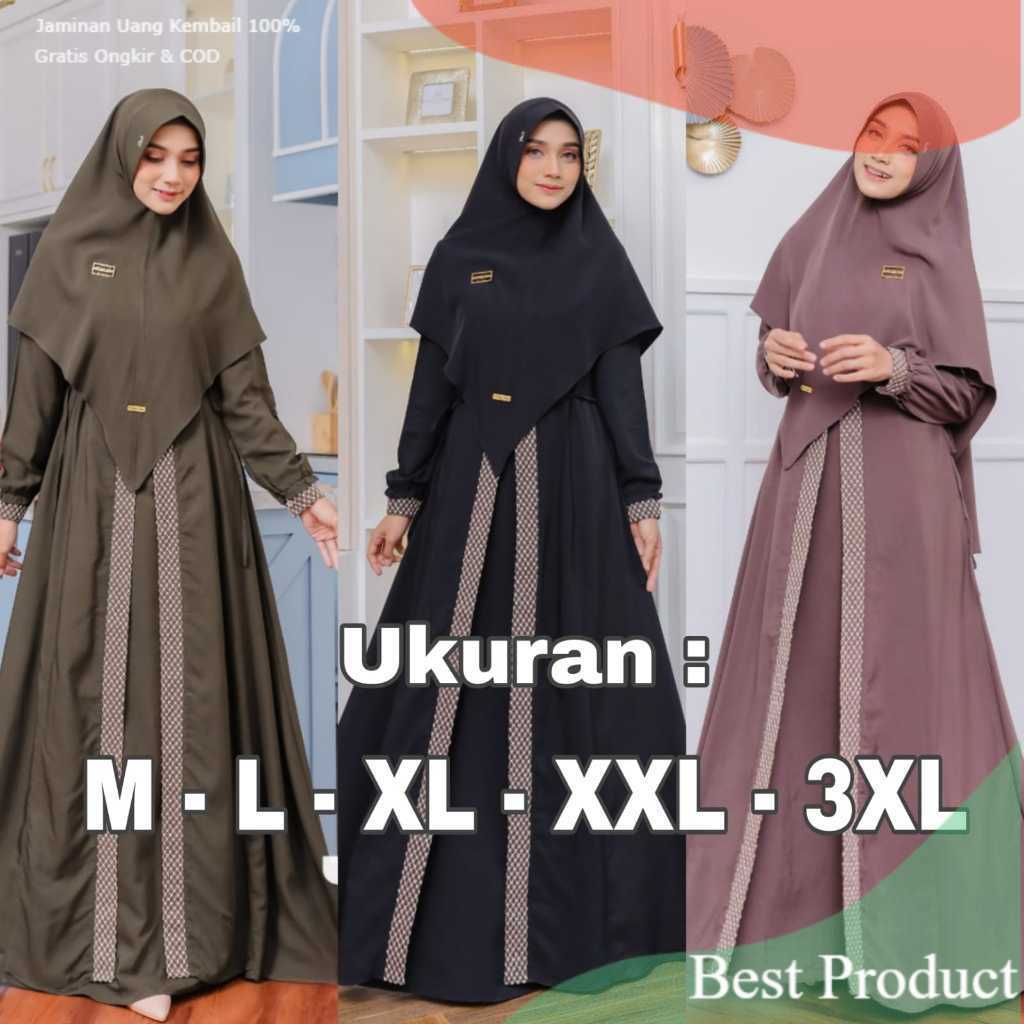 Gamis Syar'i Set Khimar Cringkle Airflow Premium - Fashion Muslim Wanita Ukuran Jumbo M - L – XL - X