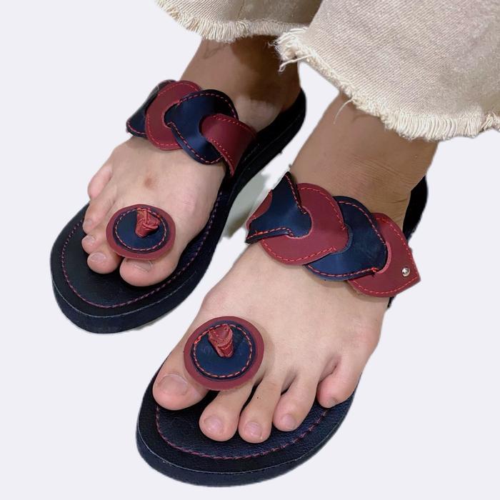 Sandal Jepit Jempol wanita Karet non slip sendal kulit wanita flat Jempol sandal  tasik - Jempol bun