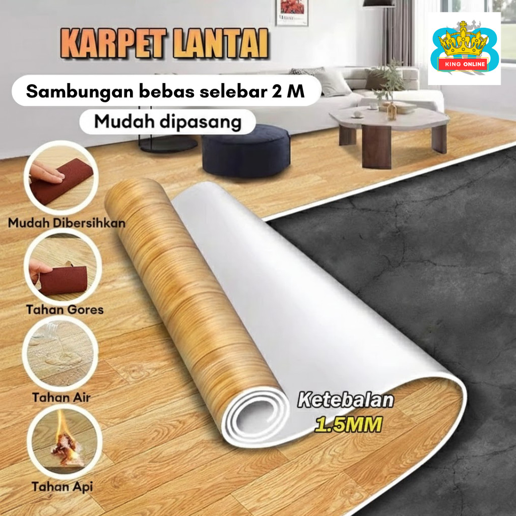 Karpet Lantai Vinyl Roll 2M x 1.5MM Dekoratif - Vinyl Roll Gulungan Tebal 1.5 MM Motif Kayu