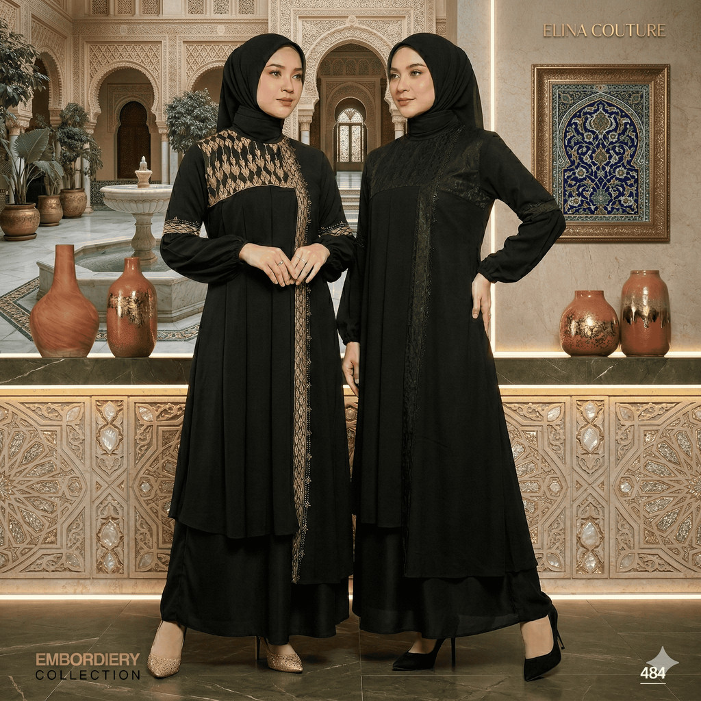 Abaya Hitam Mutiara Premium – Gamis Elegan Remaja Dewasa untuk Lebaran & Umroh 484