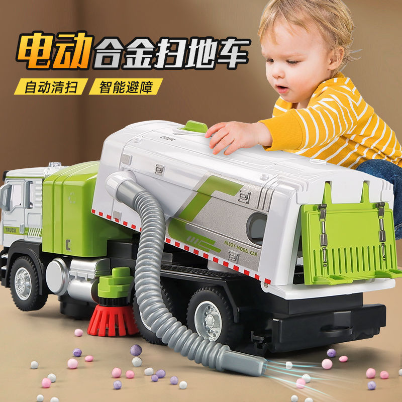 1:50 Electric Vacuum Cleaner Sweeper Garbage Truck Model Toy Alloy ecast Light Sound Engineering Veh