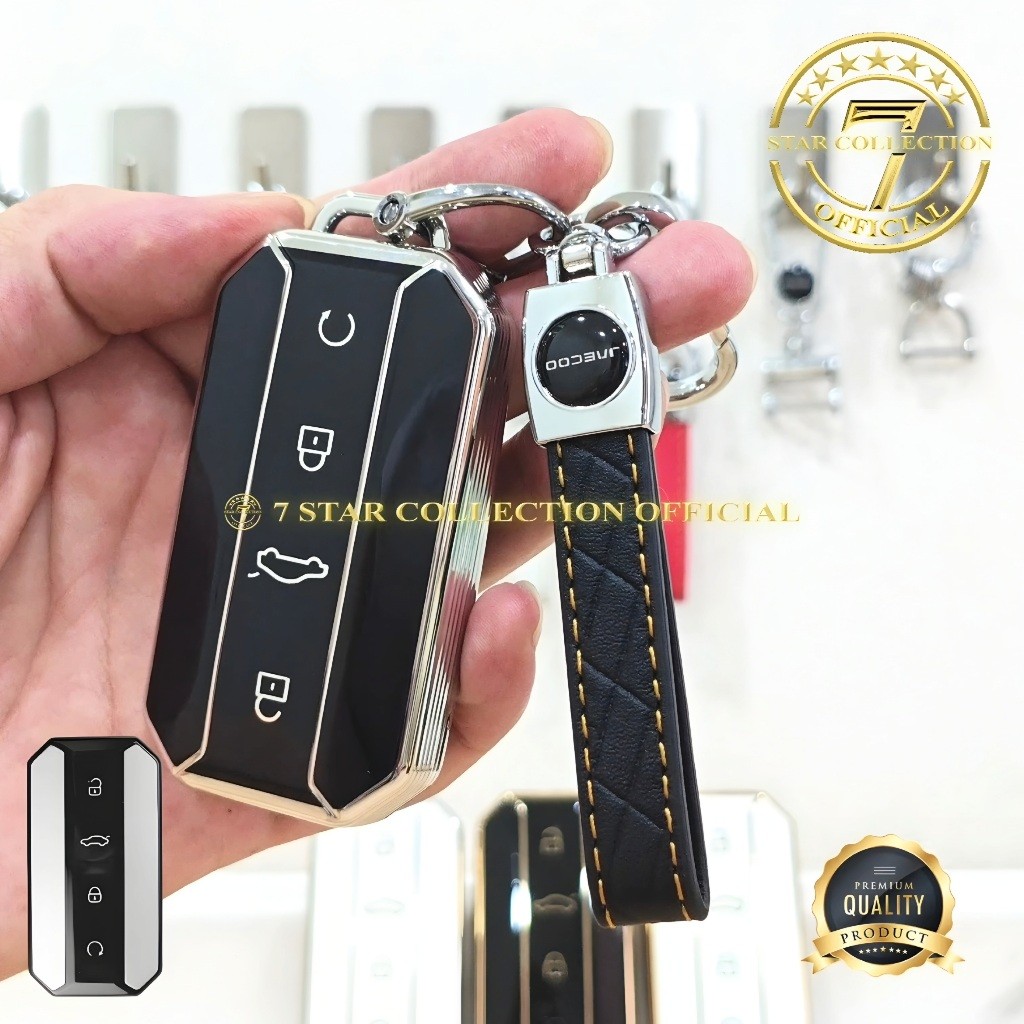 (Zee Nana) Cover Case Sarung Kunci Remote Mobil JAECOO J5 EV Premium Full Silver Edge & Full Gold Ed