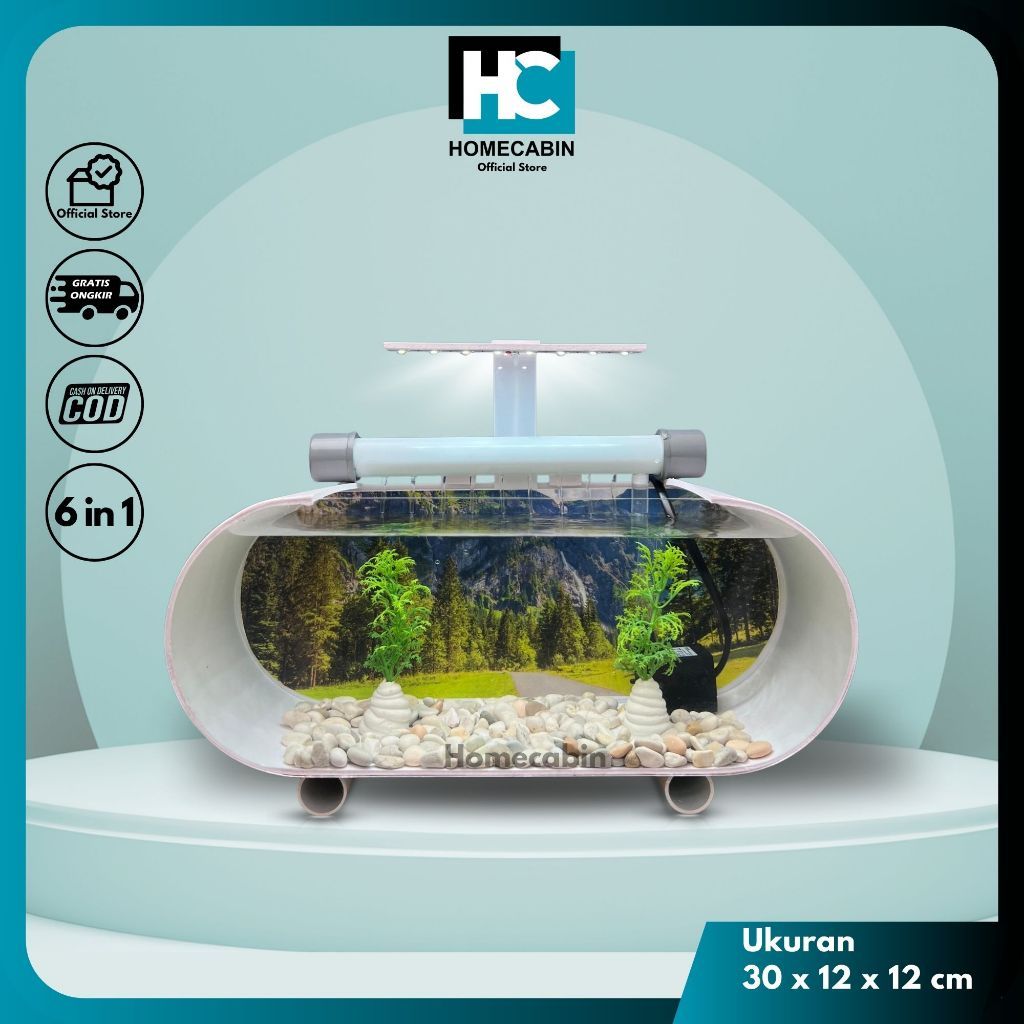 Aquarium Mini Fullset Dengan Air Terjun / Aquarium Akrilik / Aquarium Minimalis Fullset - FO