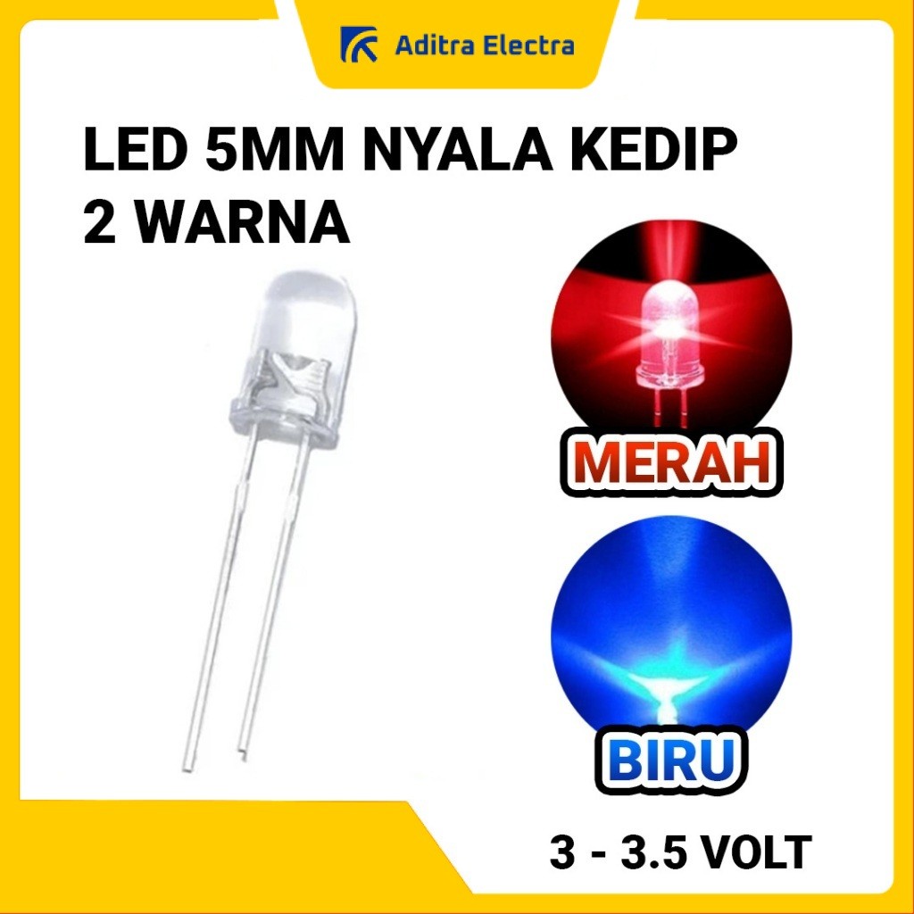 LED 5mm Nyala Kedip Merah Biru - 2 Warna