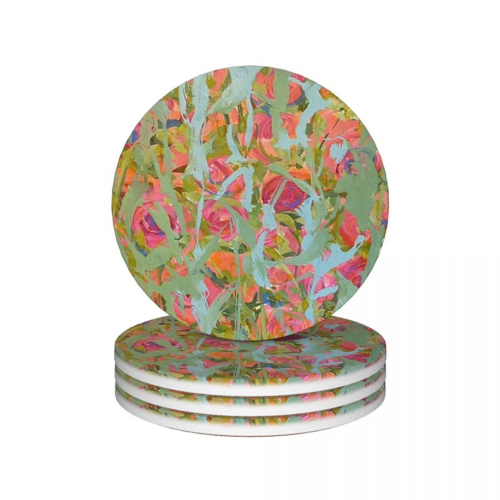 Summer Roses Ceramic Coasters Kitchen Bar Supplies (Pack of 4 pieces)