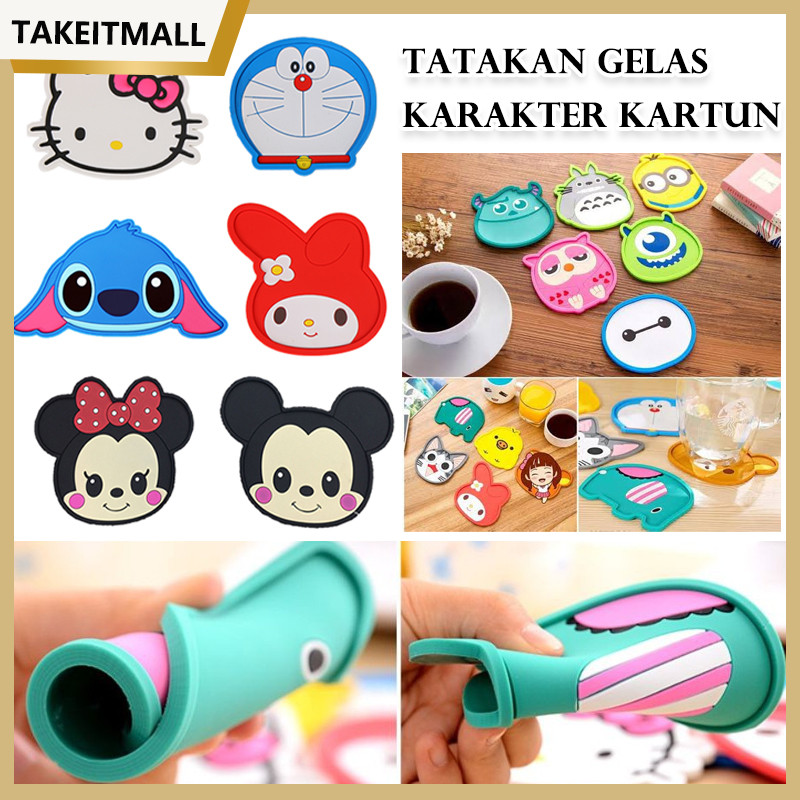 Tatakan Gelas Karakter Kartun/Tatakan Gelas Silikon Lucu, Tatakan Gelas Kartun Lucu, Cup Base