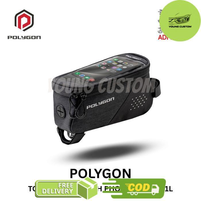 POLYGON Tas Sepeda Frame MTB Polygon Top Tube Bag with Phone Display 1L Hitam Weatherproof - Spesifi