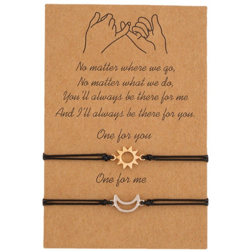 Gelang Pasangan Matahari, Bulan dan Bintang, Gelang Kartu Kertas Adjustable Tenun Berongga Matahari 