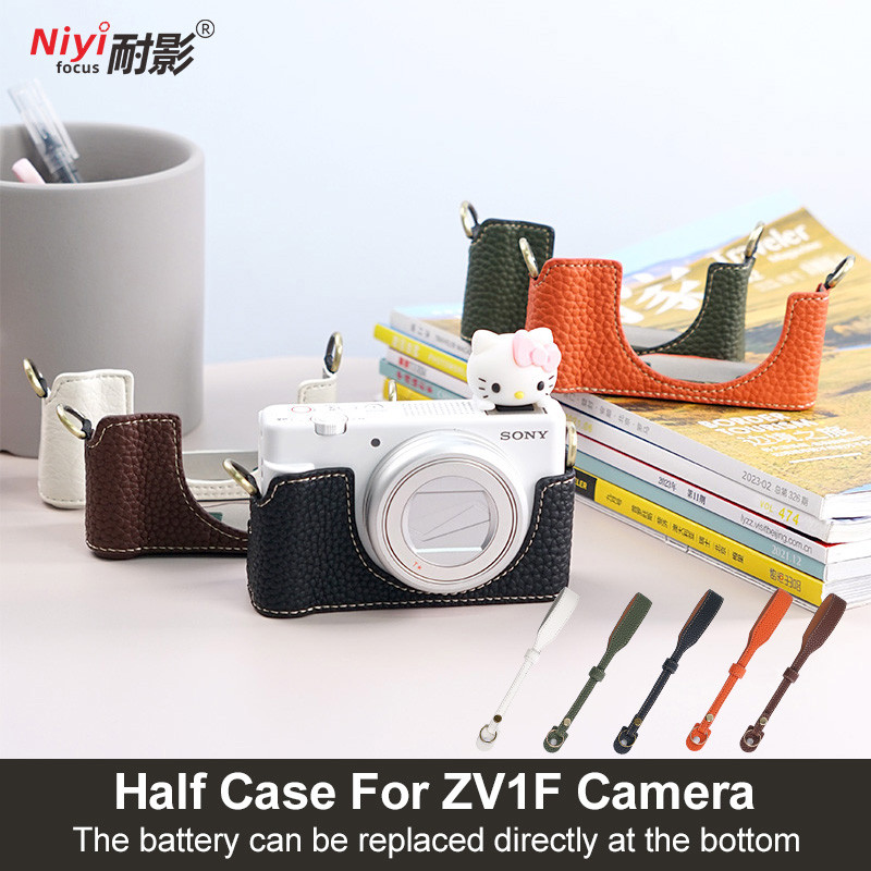 Setengah Casing Kamera untuk Sony ZV1F ZV1M2, Tas Pelindung Kamera dengan Bukaan Bawah, Kulit Buatan