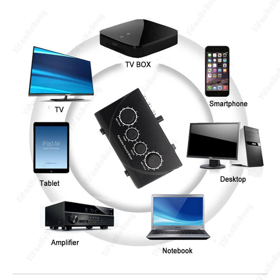 Portable EU/US Karaoke Sound Mixer Professional Auo System Dual Mic Inputs Auo Sound Mixer For Ampli