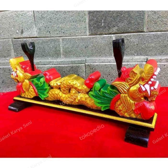 Stand Jagrak Katana Kake Ukiran Naga Kembar Kayu Jati Sunggingan