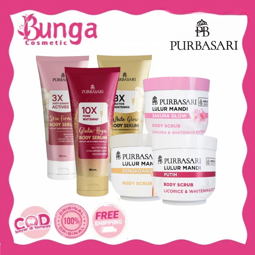 Purbasari PAKET HEMAT Body Serum 180ml + Purbasari Lulur Mandi Body Scrub - Kulit Sehat Glowing