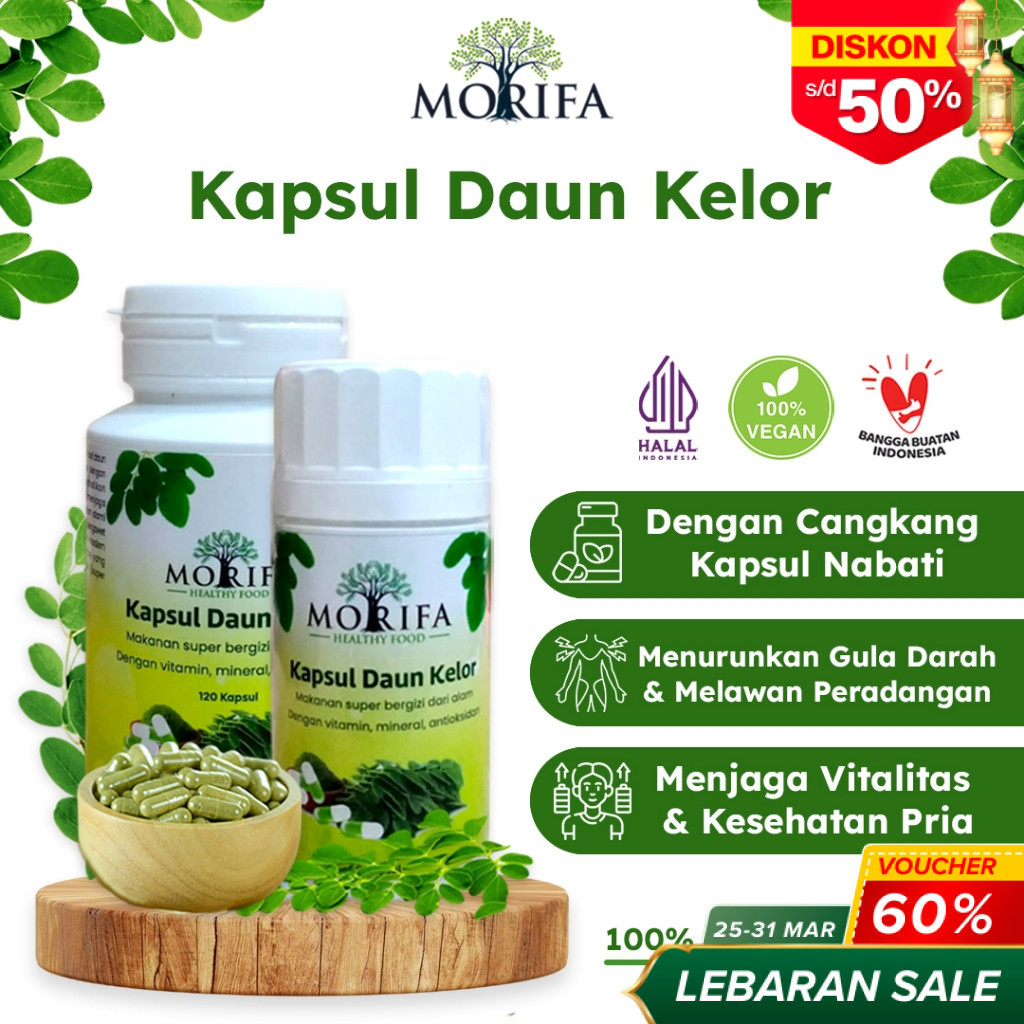 MORIFA Obat Herbal Daun Kelor Kapsul Halal & Vegan  Murni Alami Cangkang Kapsul Rumput Laut