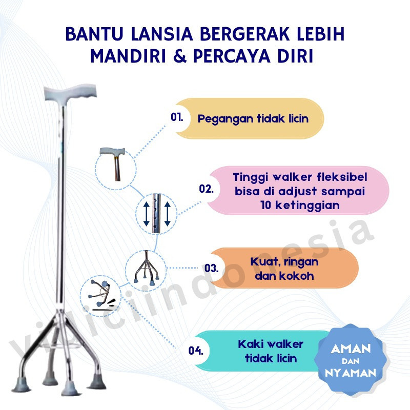 Tongkat Jalan Stainless Kaki 3/Tongkat Jalan Orang Tua/Tongkat Jalan