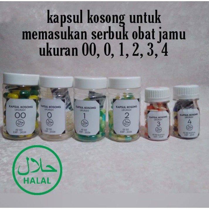 Kapsul Kosong Cangkang Kapsul Ukuran  00, 0, 1, 2, 3, 4  isi 50 kapsul HALAL