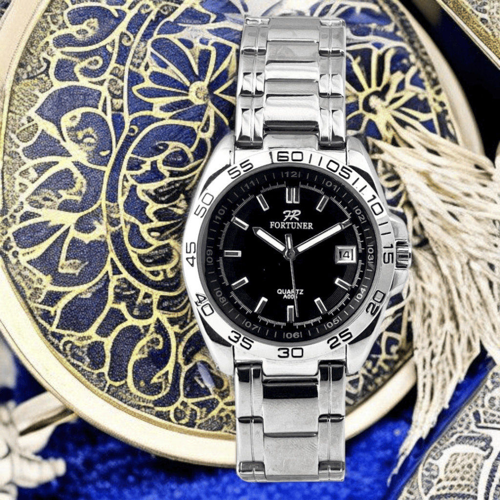 Jam Tangan Pria Analog Quartz Formal Kaca Mineral Cembung Tahan Air 50M Strap Rantai Stainless Steel