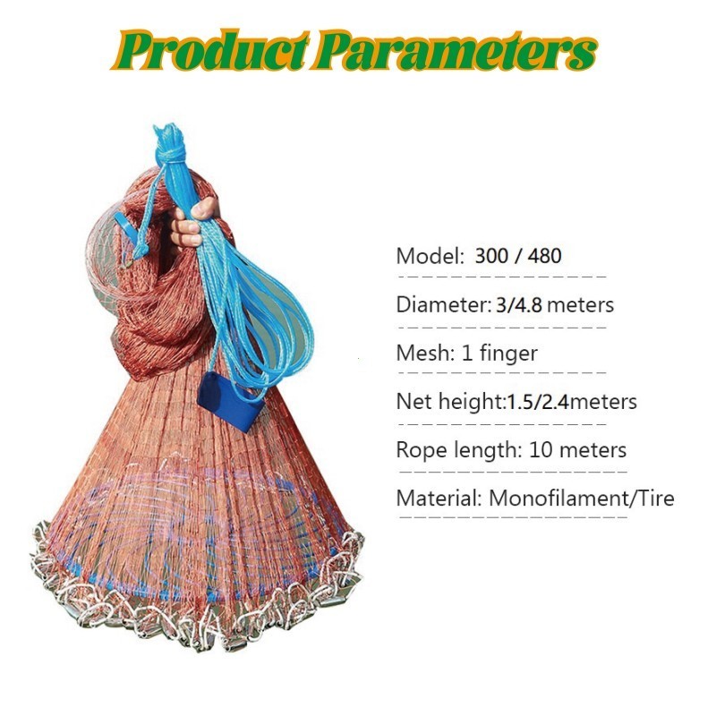 Jala Ikan Lempar 3/4.8 Meter Jaring Lempar Udang Alat Pancing Aksesoris Memancing Jala Ikan Lempar P