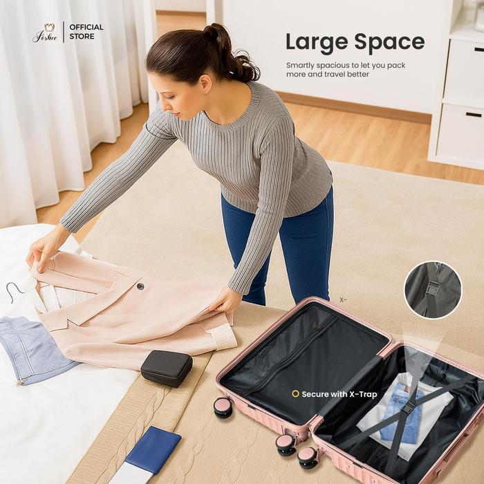 Joshee Koper Rose Series 20-24 Inch Kabin & Bagasi Smooth Wheel Ringan - Pink, 24 Inch