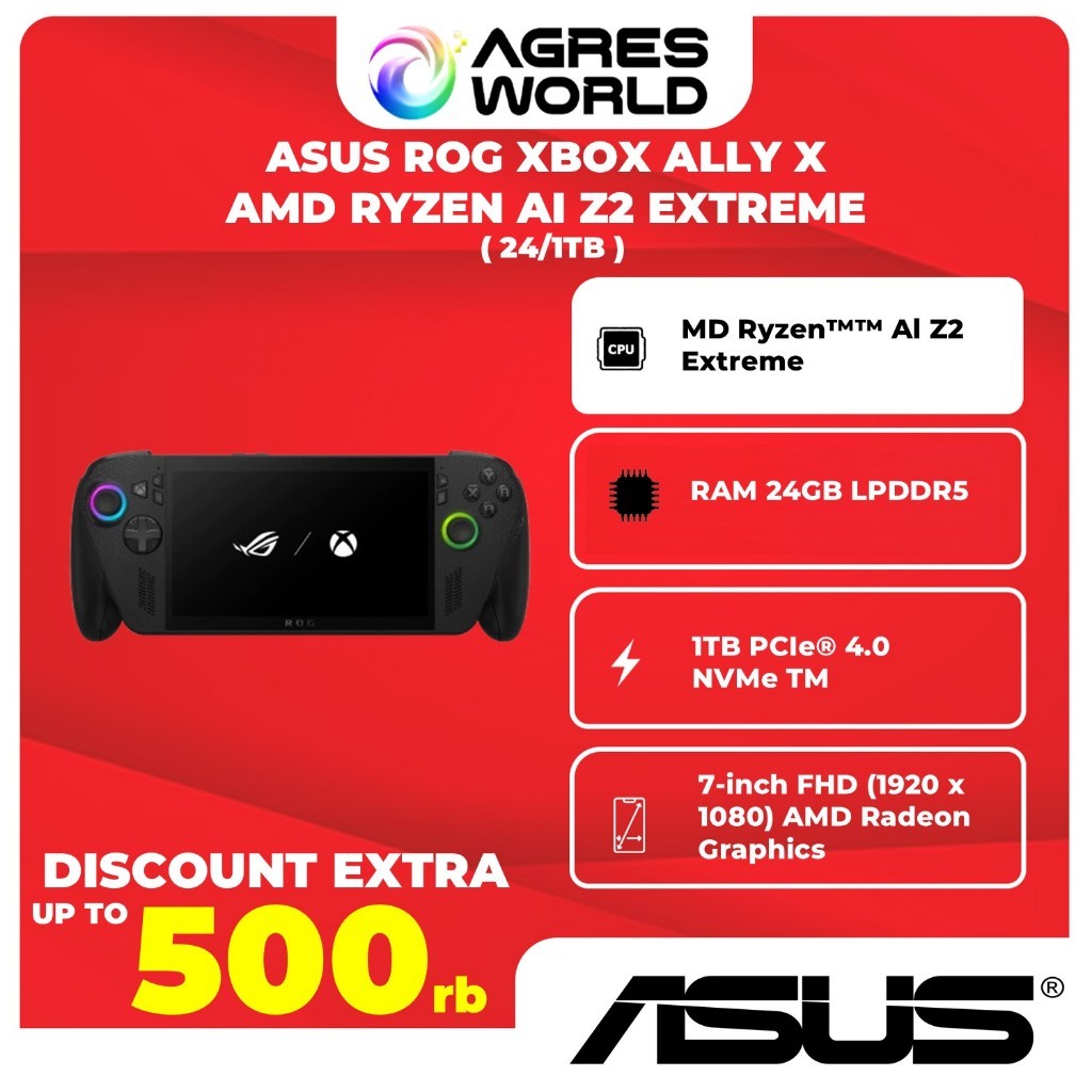 ASUS ROG XBOX ALLY X AMD RYZEN AI Z2 EXTREME 24GB 1TB W11 7.0FHD 120HZ 100SRGB BLK - GARANSI RESMI A