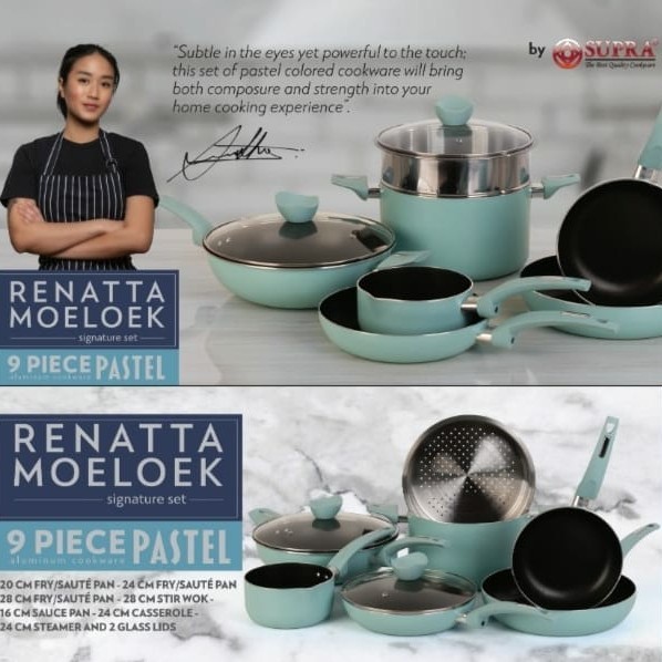 Panci Renatta Moeloek Supra 9pcs Pastel Panci Set Supra Renatta Moeloek Tutup Kaca Panci Penggorenga