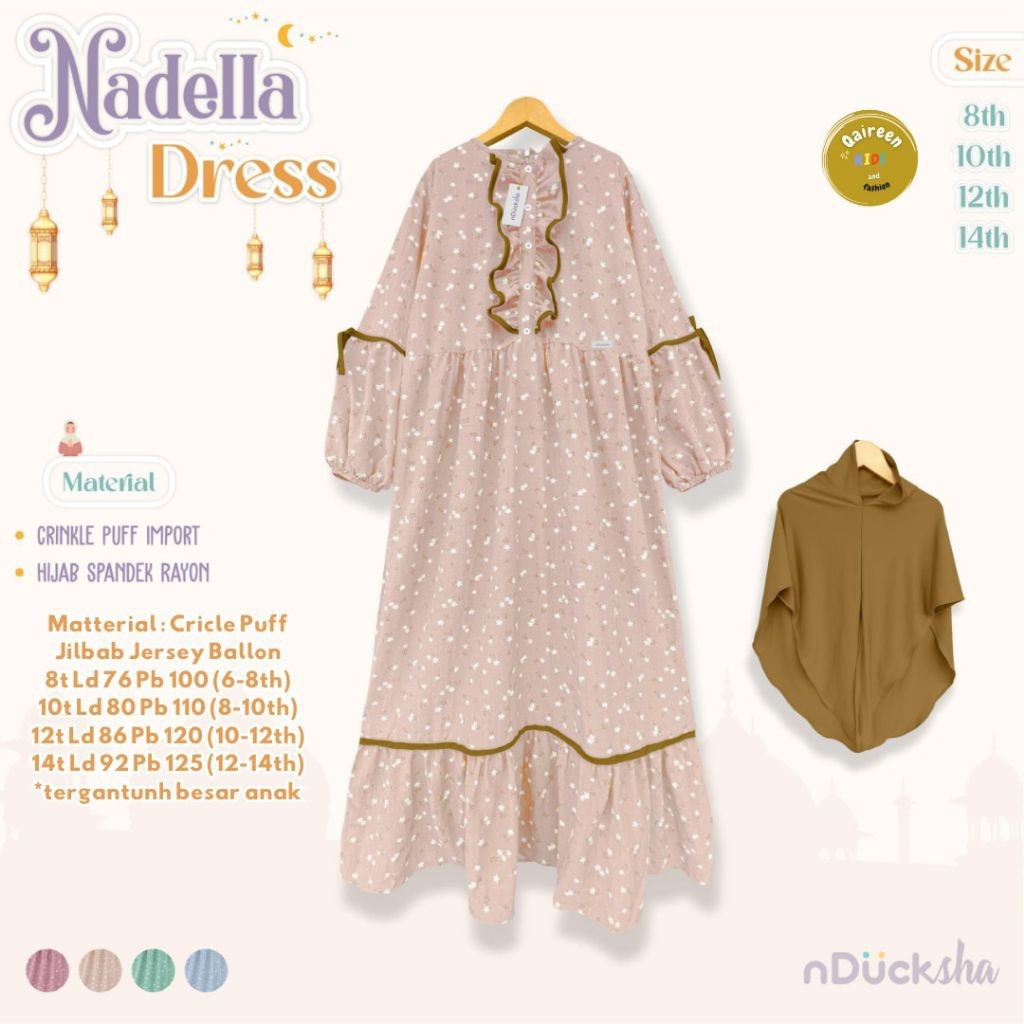 1101  Nadella gamis muslim anak perempuan free hijab by Qaireen  // ONESTUFF