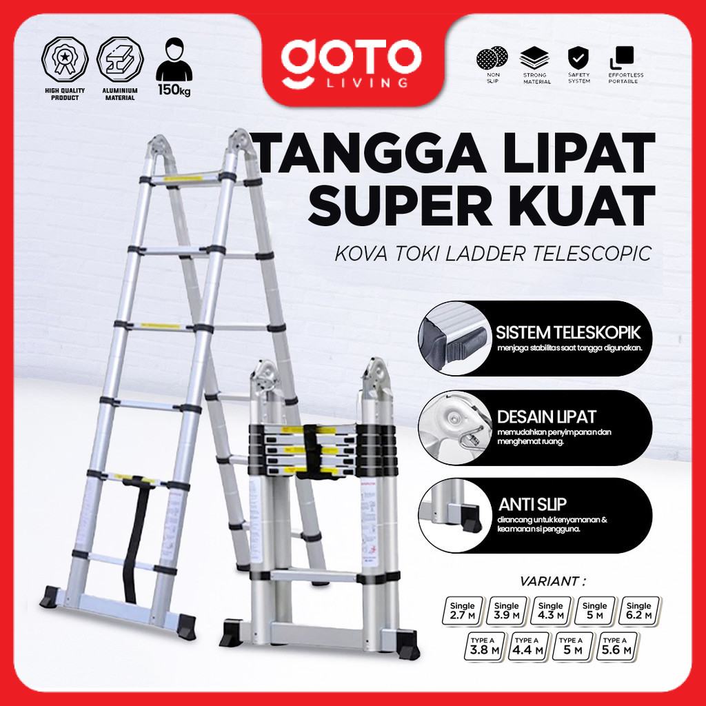 Tangga Lipat Aluminium Tipe A Single Double Teleskopik Portable