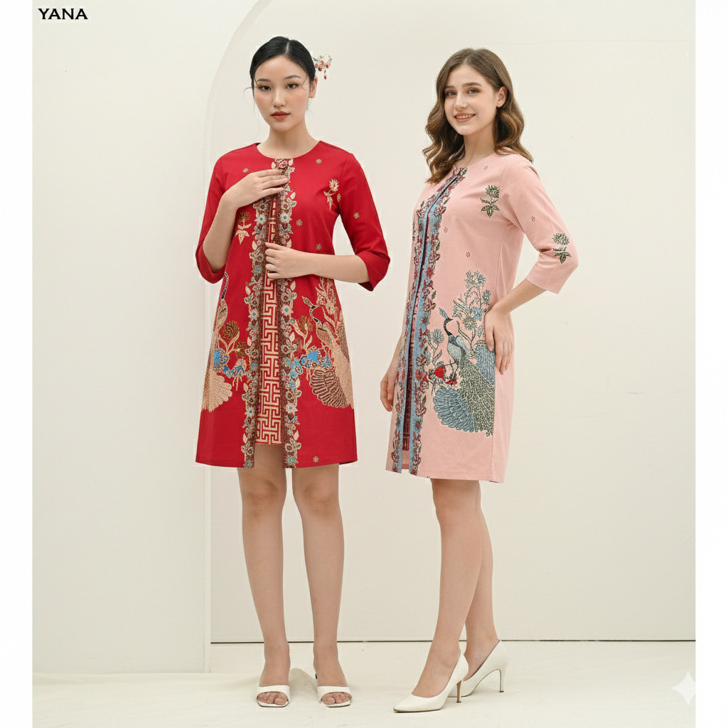 GIRLY Yana Dress Batik Wanita Sabrina Dress Wanita Batik Modern Gaun Pesta Aline Terusan Kebaya Sera