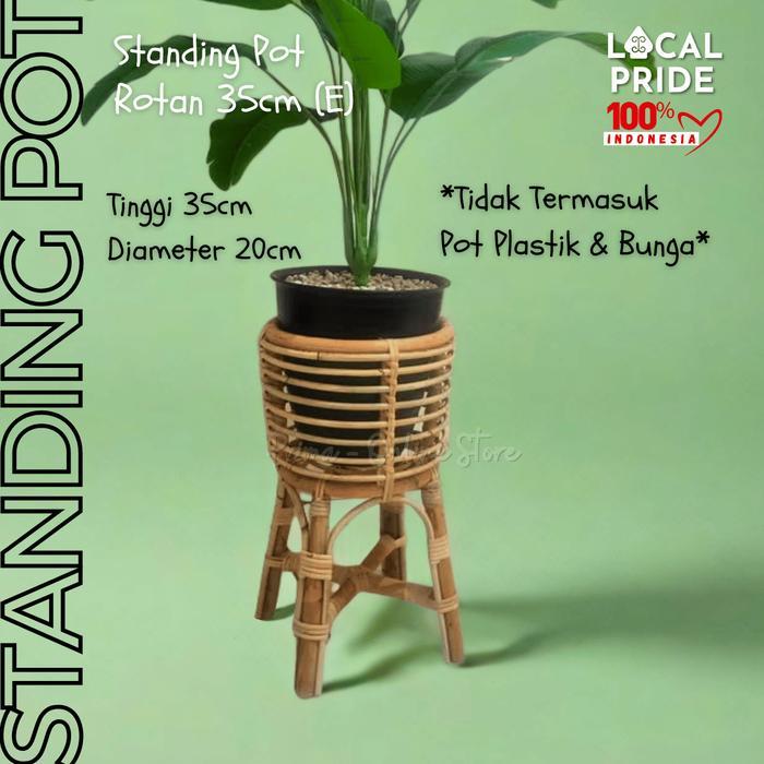 STANDING POT BUNGA - VAS BUNGA ROTAN ukuran 45cm MINIMALIS Alami - Standing pot 35cm  Original
