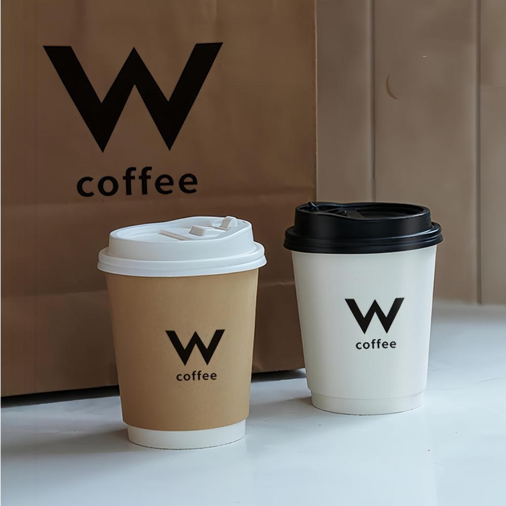 Paper Cup Double Wall Kraft dan Putih 8oz 12oz 16oz 22oz W coffe  MOTIF COFFE & TEH FOOD GRADE - GEL