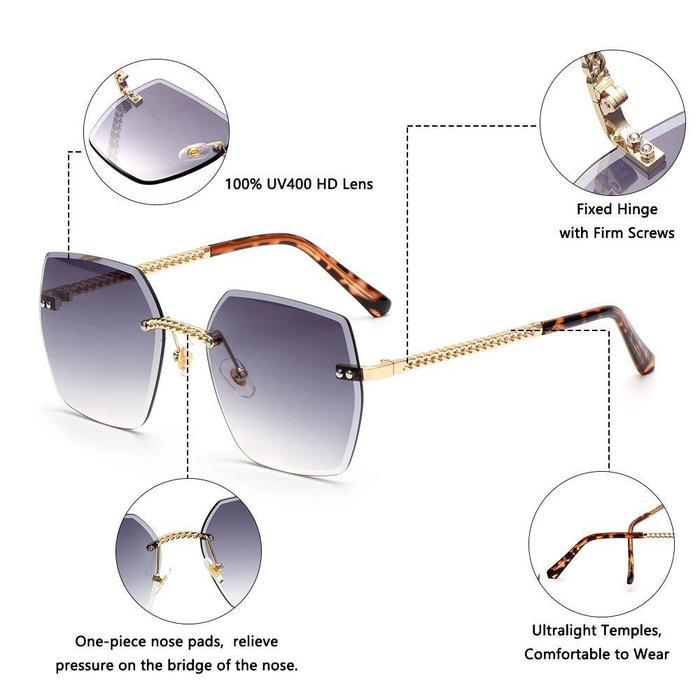 Kacamata Hitam UV400 Tanpa Bingkai Bentuk Persegi Panjang Untuk Pria