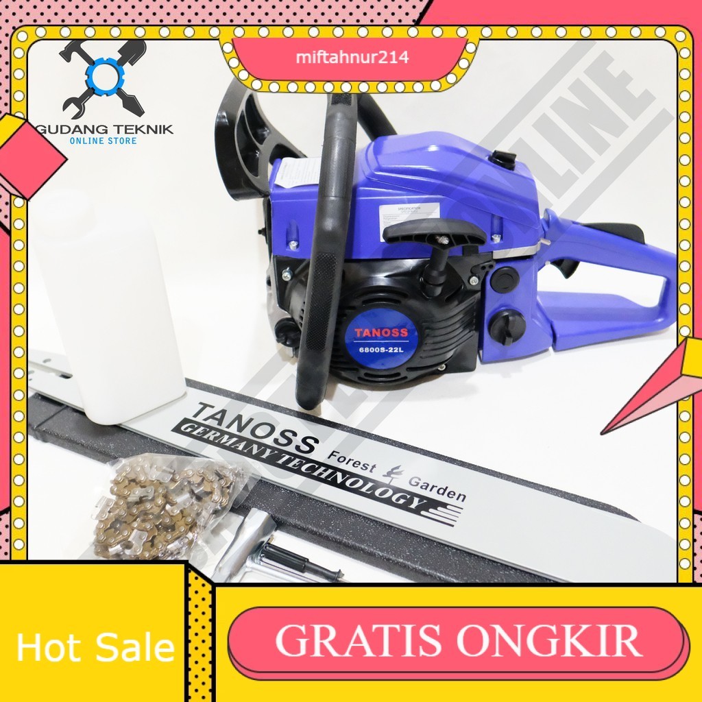 Chainsaw Tanoss 6800S-22L 22Inch / Mesin Gergaji Kayu Chainsaw Tanos Laser Tip 6800S 22"