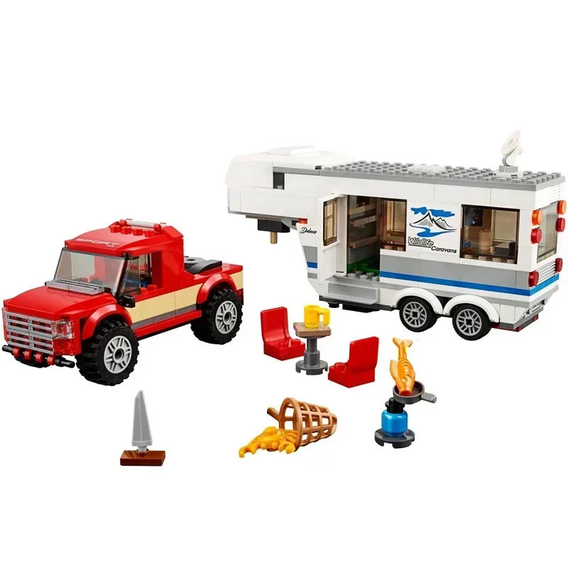 City series 60182 Pickup Caravan Car Building Blocks Bricks Parent-child camping rv Toys for Childre