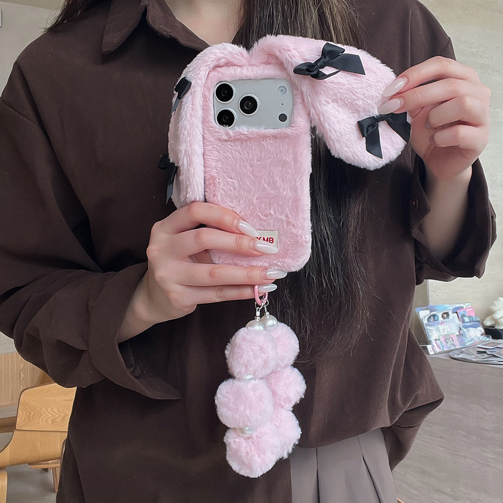 Case hp iPhone 17 Pro Max iPhone 13 iPhone 16 15 14 Pro Max Casing ponsel lucu berbulu kelinci denga