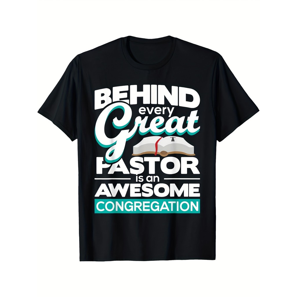 Kaos Pria Pendeta Jemaat - Katun, Lengan Pendek, Desain Rohani, Motivasi, Ukuran Besar