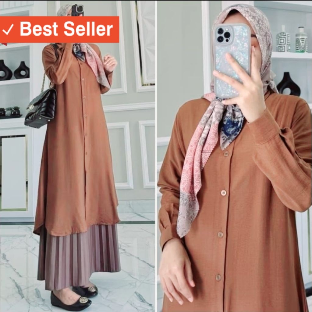 Fashion Muslim Tunik Wanita Keren Modern / atasan tunik polos wanita full kancing depan semi gamis w