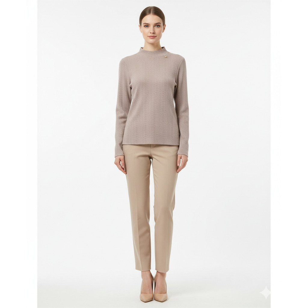 C/S L/S MOCKNECK KNIT BLOUSE W/ GOLD EMBLEM ATASAN WANITA CANTIK B00502