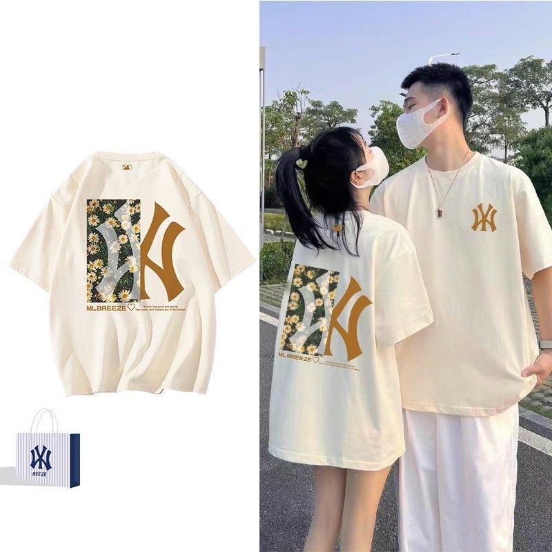MLBNY Brand Pure Cotton Korean Street Fashion Youth Short Sleeve T-shirt Summer Casual Couple Round 