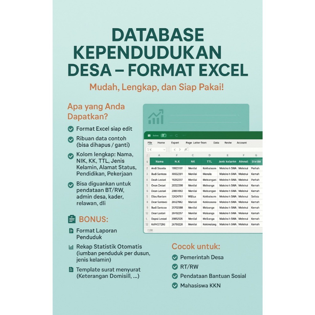 Blue Market Template Database Kependudukan Desa - Format Excel Premium