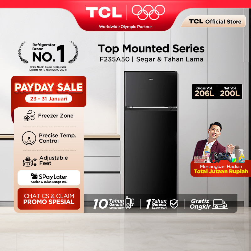 [BIGGER CAPACITY] ] TCL Kulkas 2 Pintu (Refrigerator) - Kapasitas 206L - Electronic Control - Adjust