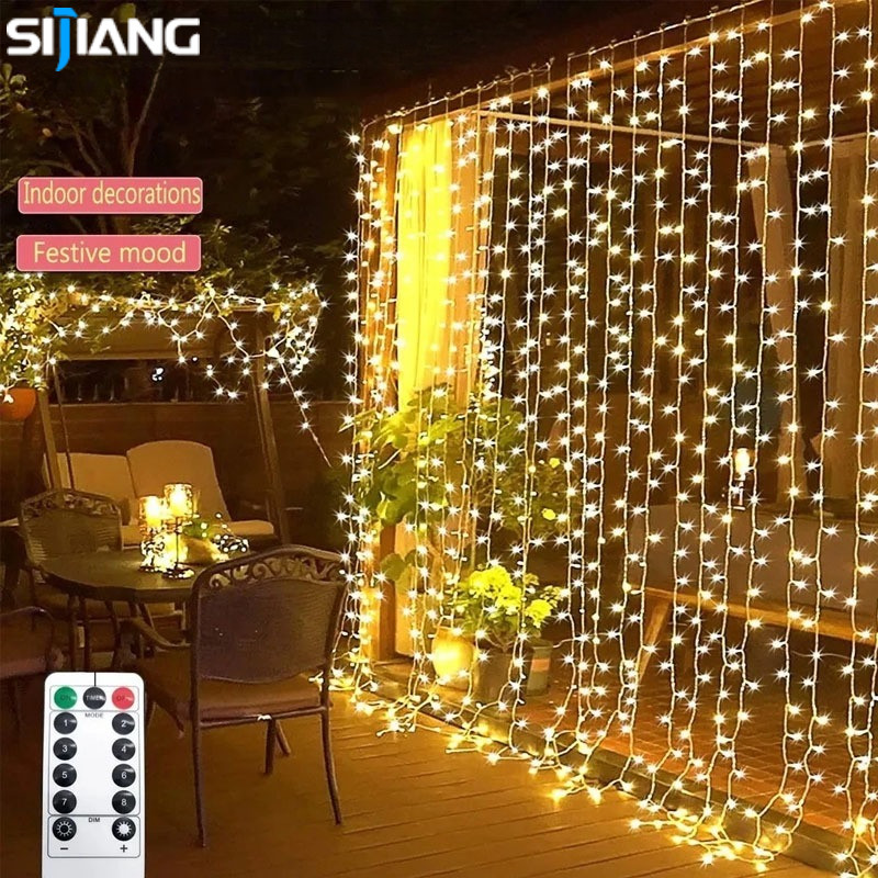 SIJIANG Lampu Natal Tirai Panjang 3 x 3 meter LED Lampu Tirai LED - Lampu Hias Gantung Bintang & Air