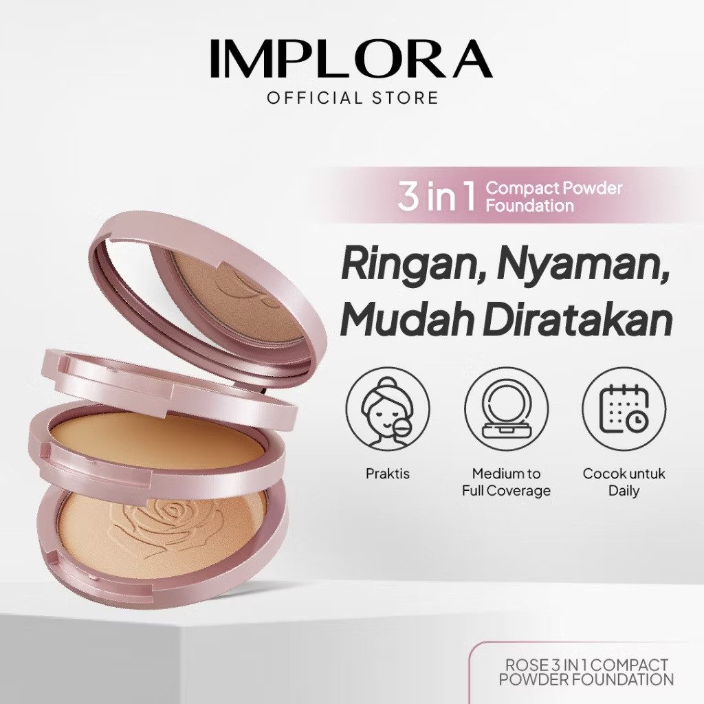 Implora Rose 3in1 Compact Bedak 3 in 1 Powder Foundation
