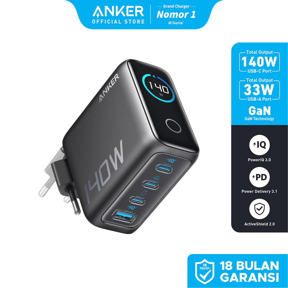 Anker GaN Charger Smart Digital Display 140W PD PPS 4 Port USB Type A/C - A2697